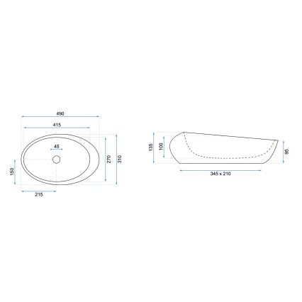REA-U6651 - Umivalnik na pult ROXY 31x49 cm keramika/siva/imitacija kamna