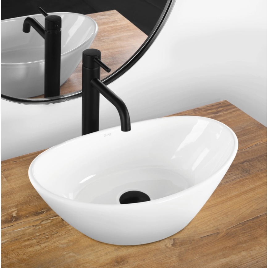 REA-U6802 - Umivalnik na pult KATE 27x45 cm keramika/sijajna bela