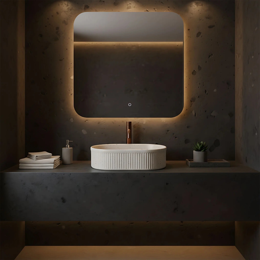 REA-U7342 - Umivalnik za pult VANDA 31x49 cm keramika/bež/imitacija kamna