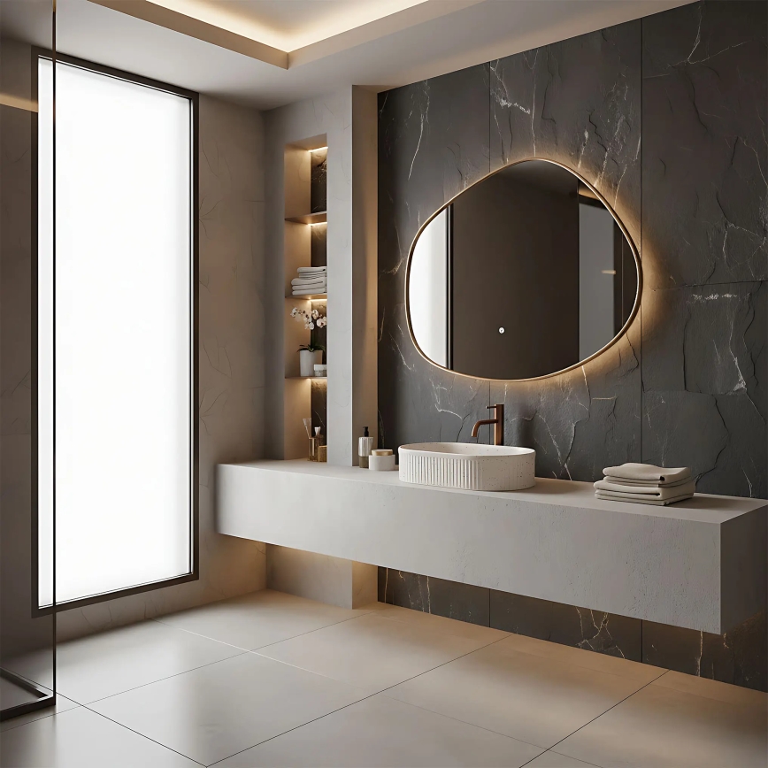 REA-U7342 - Umivalnik za pult VANDA 31x49 cm keramika/bež/imitacija kamna