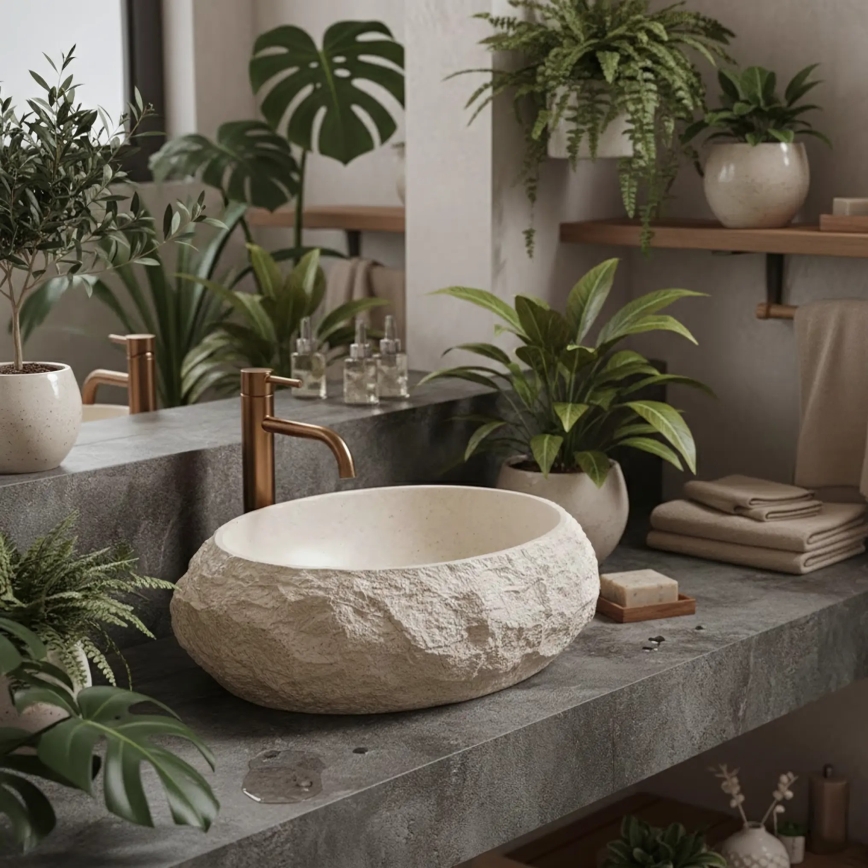 REA-U7347 - Nadpultni umivalnik MIKA 38x50 cm bež/imitacija kamna