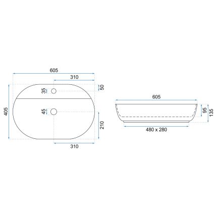 REA-U7900 - Umivalnik na pult AURA 40,5x60,5 cm keramika/visoko sijajna bela
