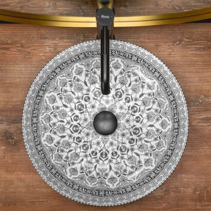 REA-U8002 - Nadpultni umivalnik ARTE 40 cm keramika/bela/črna