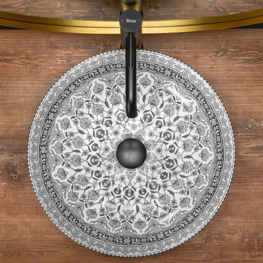 REA-U8002 - Nadpultni umivalnik ARTE 40 cm keramika/bela/črna