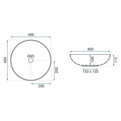 REA-U8002 - Nadpultni umivalnik ARTE 40 cm keramika/bela/črna