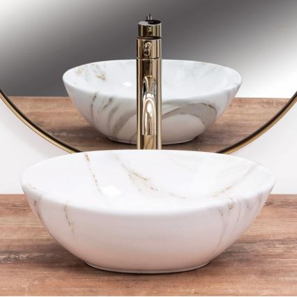 REA-U8014 - Pultni umivalnik SOFIA MINI 27x34 cm, iz keramike z marmornim dekorjem