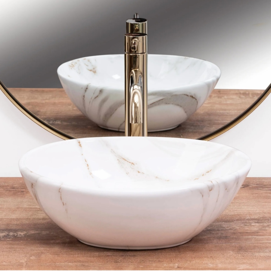 REA-U8014 - Pultni umivalnik SOFIA MINI 27x34 cm, iz keramike z marmornim dekorjem