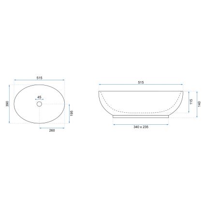 REA-U8198 - Nadpultni umivalnik CAROLA SLIM 39x51,5 cm keramika/sijajna bela