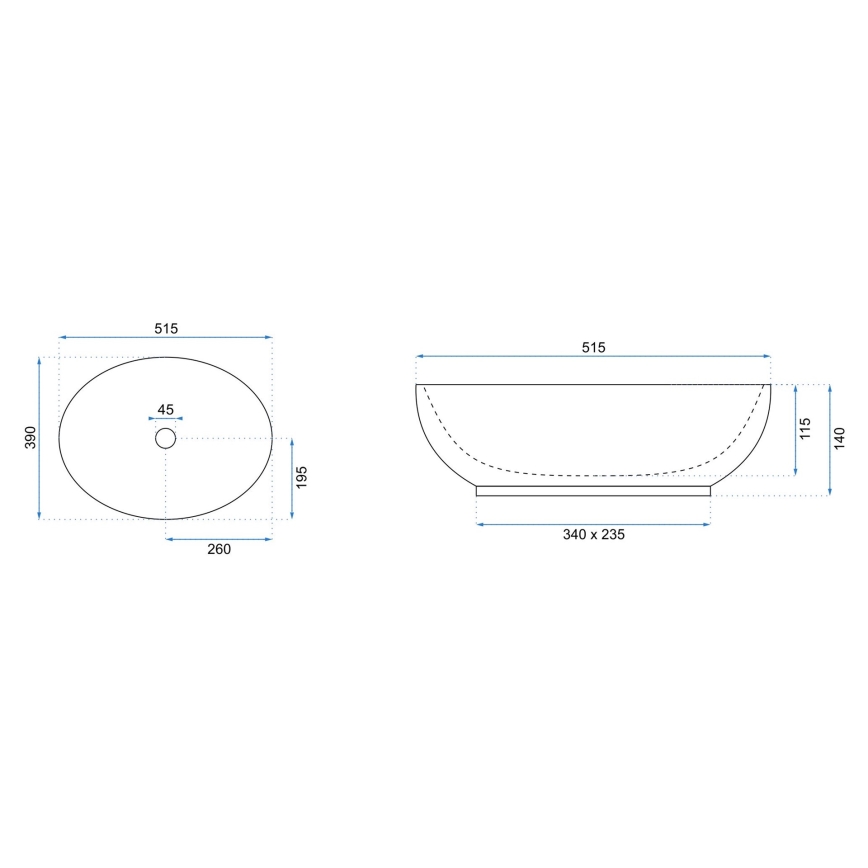 REA-U8198 - Nadpultni umivalnik CAROLA SLIM 39x51,5 cm keramika/sijajna bela