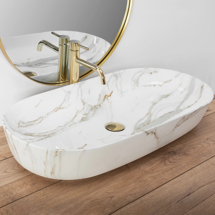REA-U8404 - Umivalnik na pult CLEO 41x81 cm keramika/bela/marmorni dekor