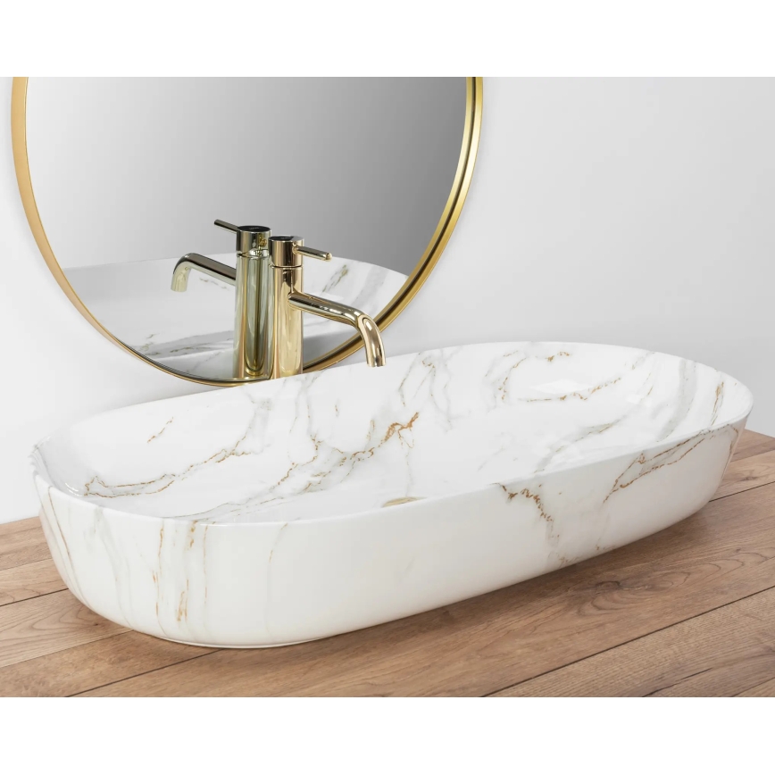 REA-U8404 - Umivalnik na pult CLEO 41x81 cm keramika/bela/marmorni dekor