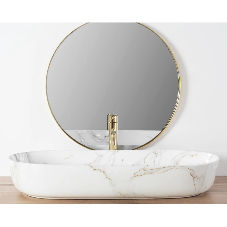 REA-U8404 - Umivalnik na pult CLEO 41x81 cm keramika/bela/marmorni dekor