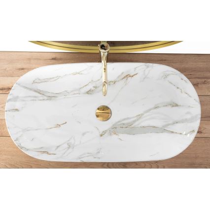 REA-U8404 - Umivalnik na pult CLEO 41x81 cm keramika/bela/marmorni dekor