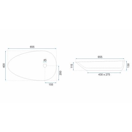 REA-U8537 - Umivalnik na pult GRETA 40x65,5 cm, keramika/sijajna bela