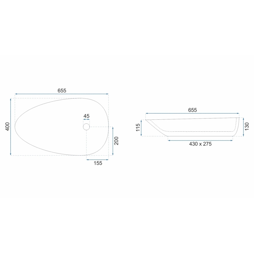 REA-U8537 - Umivalnik na pult GRETA 40x65,5 cm, keramika/sijajna bela