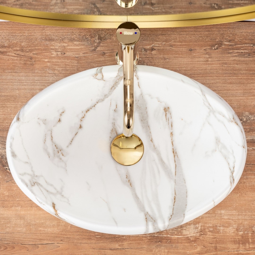 REA-U8568 - Umivalnik na pult LINDA 34x48,5 cm keramika/dekor marmorja