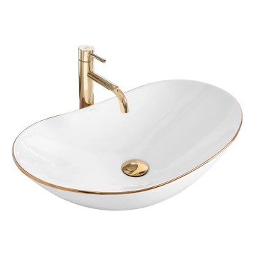 REA-U8570 - Umivalnik za pult ROYAL 36x62 cm, keramika, sijajno bela/zlata