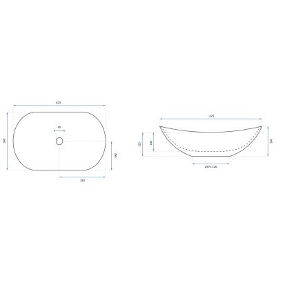 REA-U8570 - Umivalnik za pult ROYAL 36x62 cm, keramika, sijajno bela/zlata