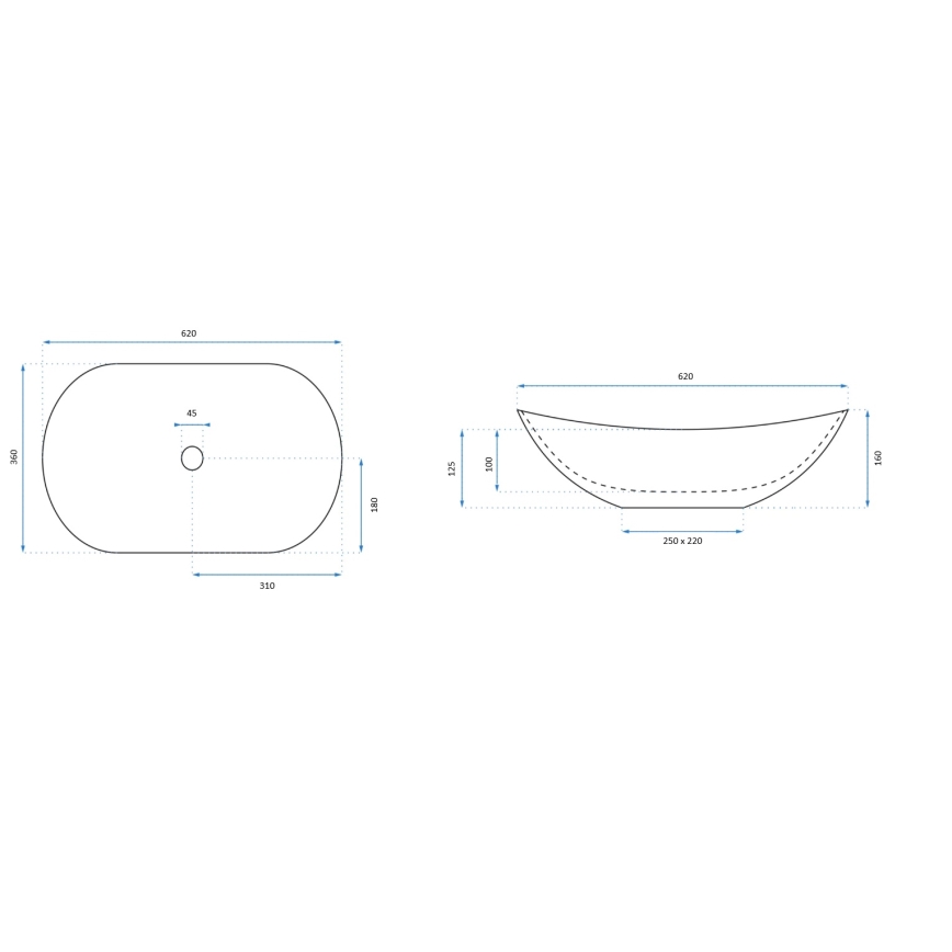 REA-U8570 - Umivalnik za pult ROYAL 36x62 cm, keramika, sijajno bela/zlata