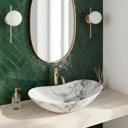 REA-U8596 - Umivalnik za pult ROYAL 36x62,5 cm keramika/bela/siva/imitacija kamna