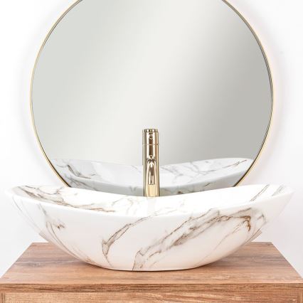 REA-U8597 - Umivalnik za pult ROYAL 36x62 cm, keramika/mramorni dekor