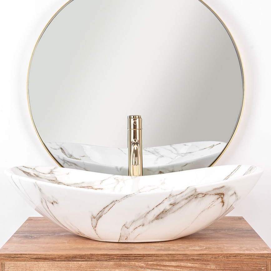 REA-U8597 - Umivalnik za pult ROYAL 36x62 cm, keramika/mramorni dekor