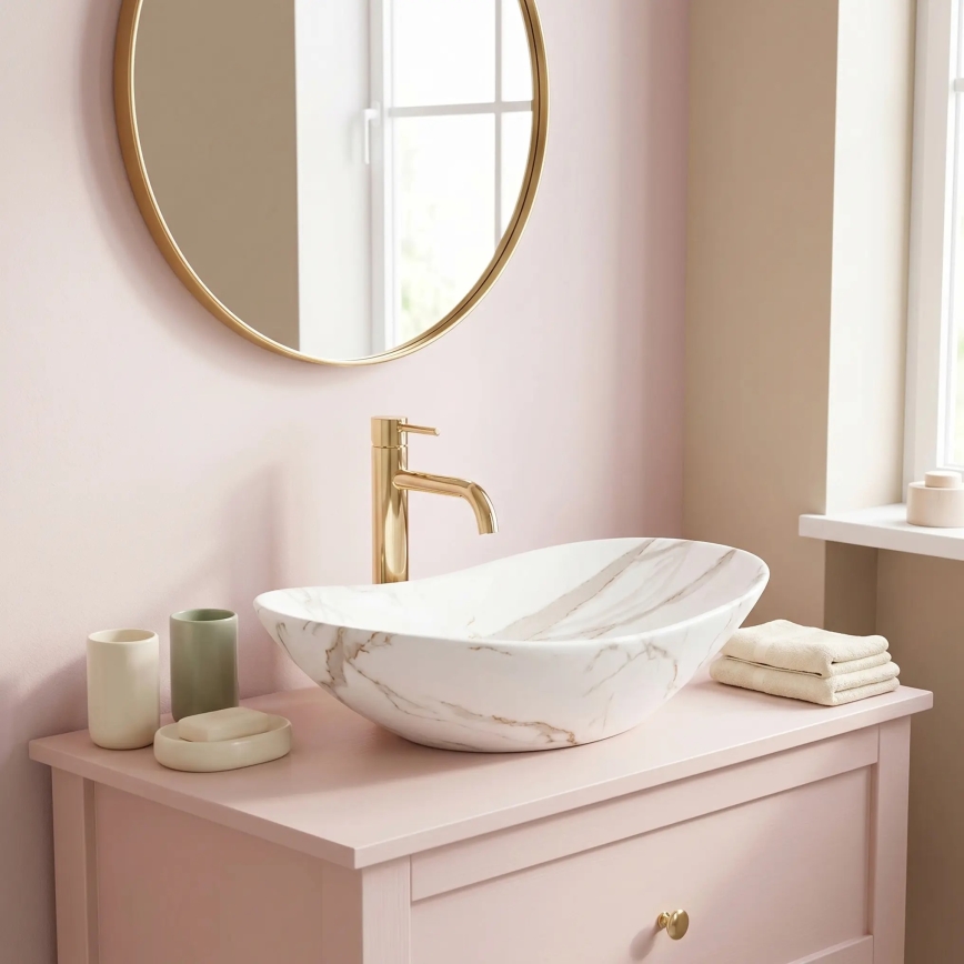 REA-U8598 - Umivalnik na pult ROYAL 36x60,5 cm keramika/marmorni dekor