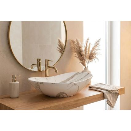REA-U8598 - Umivalnik na pult ROYAL 36x60,5 cm keramika/marmorni dekor