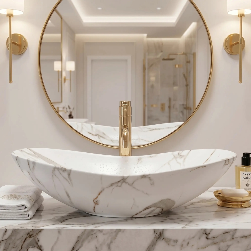 REA-U8598 - Umivalnik na pult ROYAL 36x60,5 cm keramika/marmorni dekor