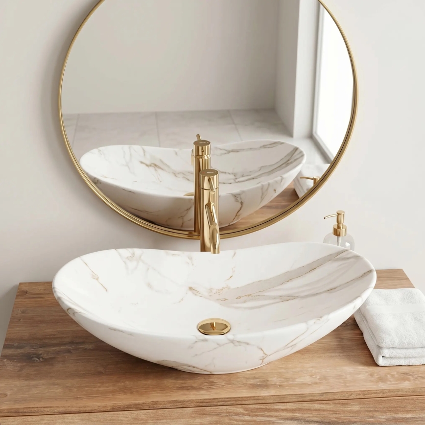 REA-U8598 - Umivalnik na pult ROYAL 36x60,5 cm keramika/marmorni dekor