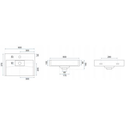 REA-U8779 - Pultni umivalnik GOYA 37x60 cm iz konglomerata/mat črne barve