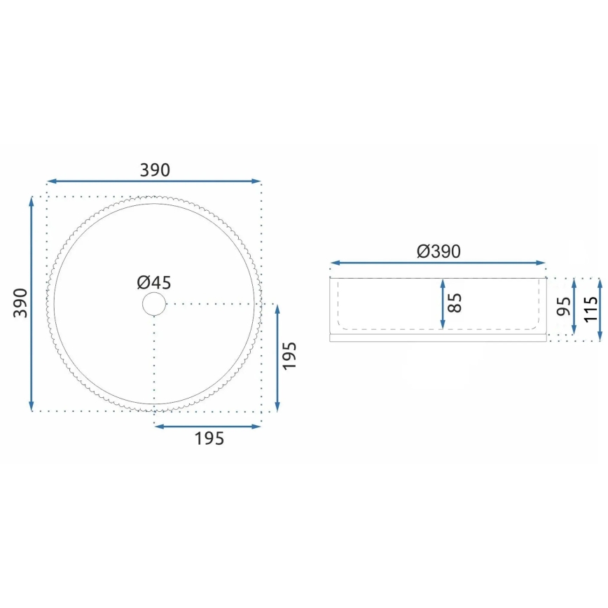 REA-U8880 - Umivalnik za na pult CRISTAL, Ø 39 cm, steklo/dimno siva
