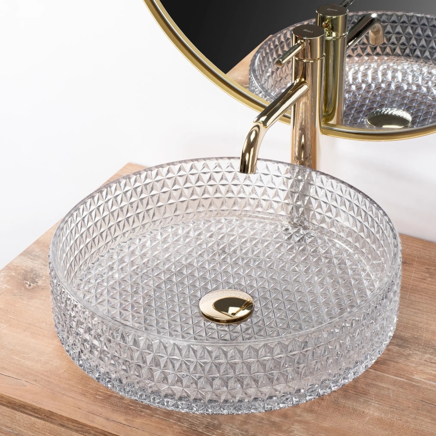 REA-U8881 - Nadpultni umivalnik CRISTAL, premer 39 cm, steklo/prozorno