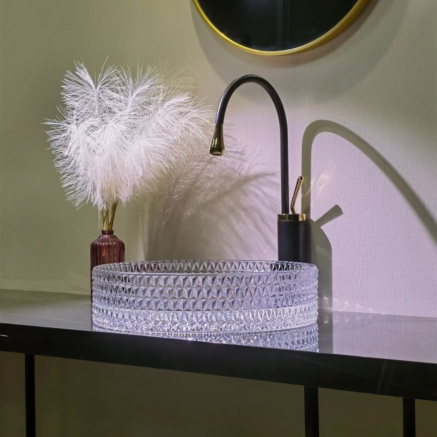 REA-U8881 - Nadpultni umivalnik CRISTAL, premer 39 cm, steklo/prozorno