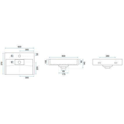REA-U8901 - Umivalnik za pult GOYA 37x60 cm v mat beli barvi