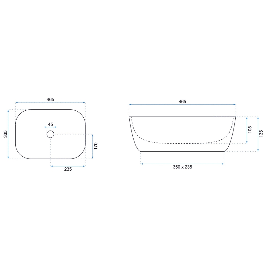 REA-U8908 - Umivalnik na pult BELINDA 33,5x46,5 cm keramika/črna/dekor marmorja