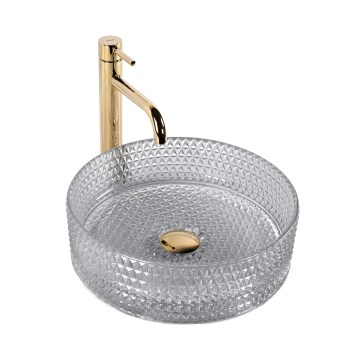 REA-U9615 - Umivalnik na pult CRISTAL, Ø 35,5 cm, steklo/siva
