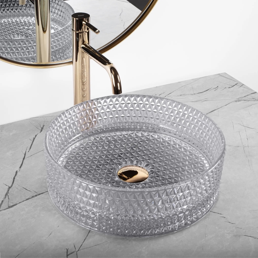 REA-U9615 - Umivalnik na pult CRISTAL, Ø 35,5 cm, steklo/siva