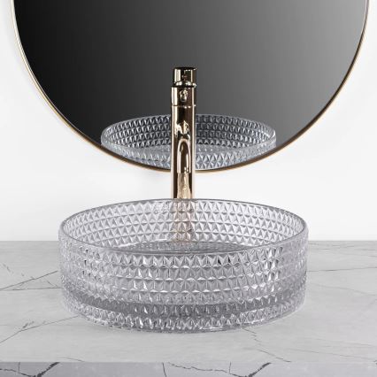 REA-U9615 - Umivalnik na pult CRISTAL, Ø 35,5 cm, steklo/siva