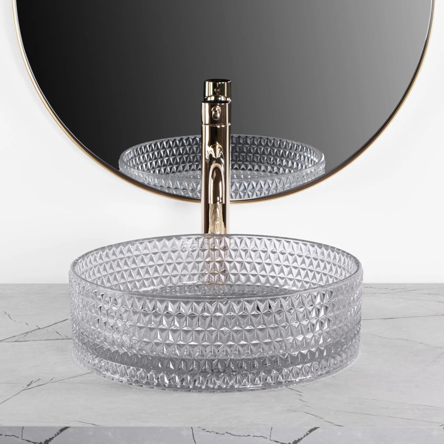 REA-U9615 - Umivalnik na pult CRISTAL, Ø 35,5 cm, steklo/siva