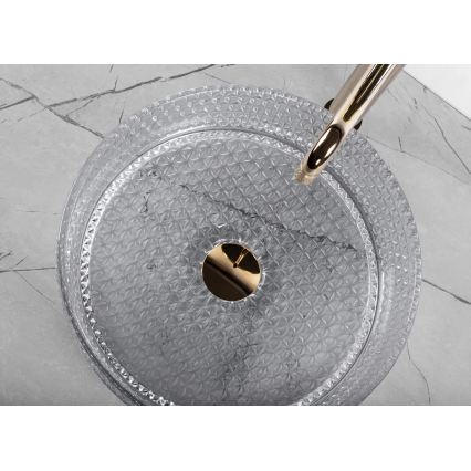 REA-U9615 - Umivalnik na pult CRISTAL, Ø 35,5 cm, steklo/siva