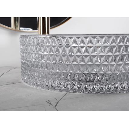 REA-U9615 - Umivalnik na pult CRISTAL, Ø 35,5 cm, steklo/siva