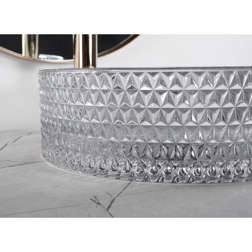 REA-U9615 - Umivalnik na pult CRISTAL, Ø 35,5 cm, steklo/siva