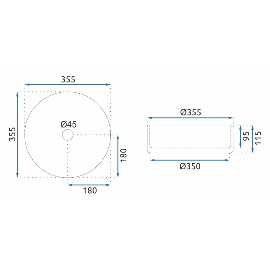 REA-U9615 - Umivalnik na pult CRISTAL, Ø 35,5 cm, steklo/siva
