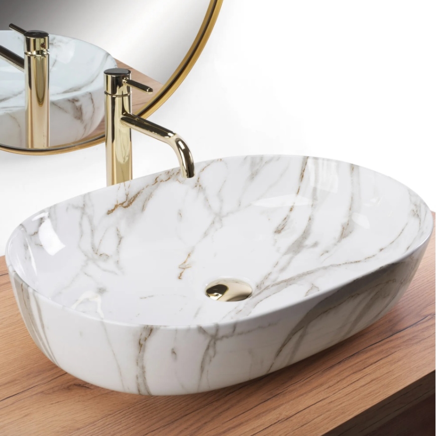 REA-U9656 - Umivalnik na pult CLEO 41 x 60,5 cm keramika/marmorni dekor