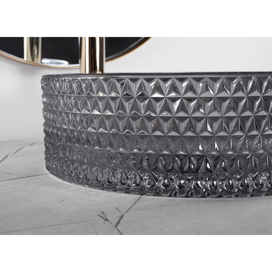 REA-U9671 - Umivalnik za na pult CRISTAL premer 35,5 cm steklo/dimno siva