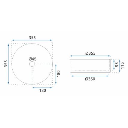 REA-U9671 - Umivalnik za na pult CRISTAL premer 35,5 cm steklo/dimno siva