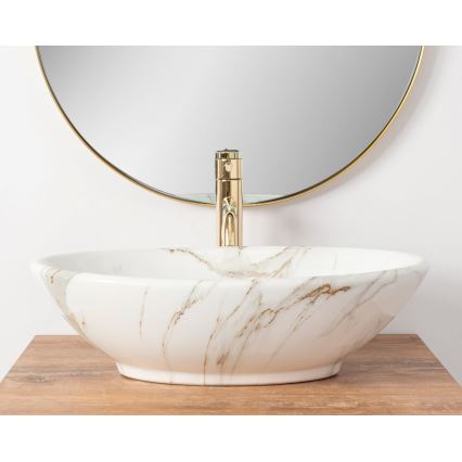 REA-U9685 - Namizni umivalnik PAMELA 33x53 cm keramika/marmornati dekor