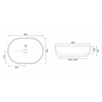 REA-U9888  - Umivalnik na pult LARA 35x48,5 cm keramika/imitacija kamna