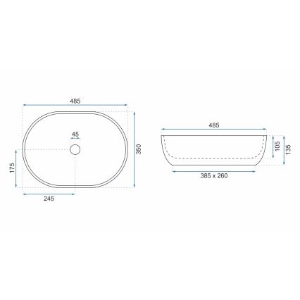 REA-U9889 - Pultni umivalnik LARA 35x48,5 cm keramika/siva/imitacija kamna